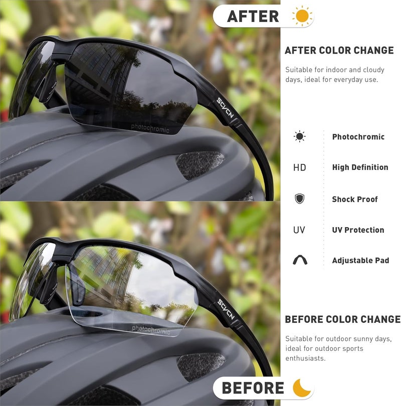 SCVCN Photochromic Sunglasses Sports Cycling Glasses for Men Women Youth Clear Glasses UV400 Protection MTB Running S87 - Image 3